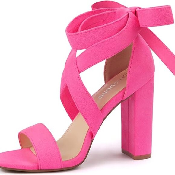 Strappy Heels for Women Chunky Heels High Heeled Sandals with Lace Up - Picture 1 of 3